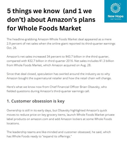 Christine Kapperman's article about Amazon's Whole Foods Market Plans